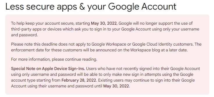 Google is Removing Less Secure App Access Option on 30th May